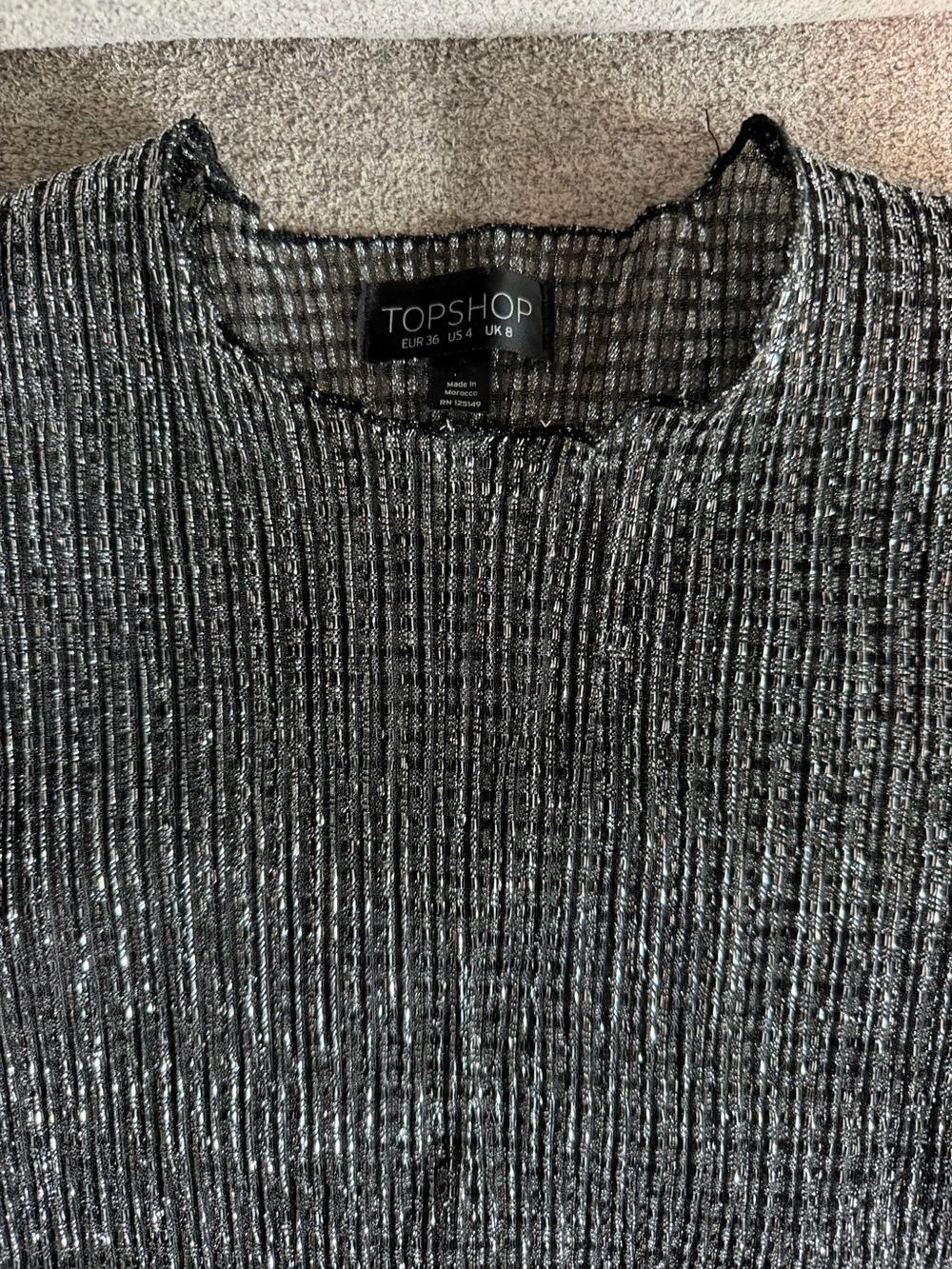 Topshop Black Metallic Ribbed Crewneck Sweater